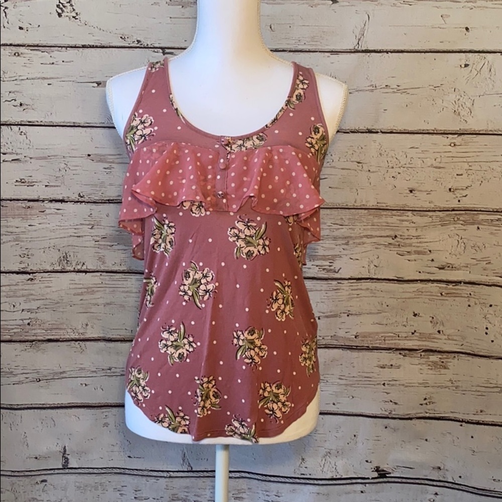 LC Lauren Conrad XS ruffle mauve tank top